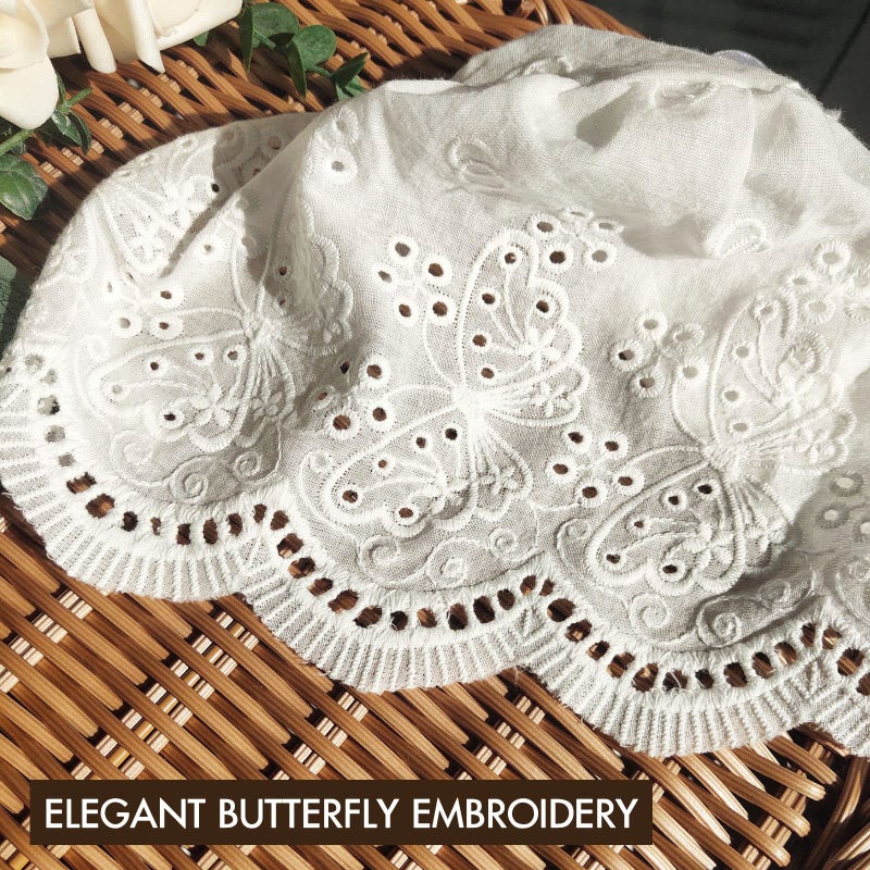 Zsedrut Baby Girl Bonnet Eyelet Lace Cotton Christening Bonnet Toddler Handmade Beanie Sun Protection Hat (Butterfly  0-3 Months) - Image 5