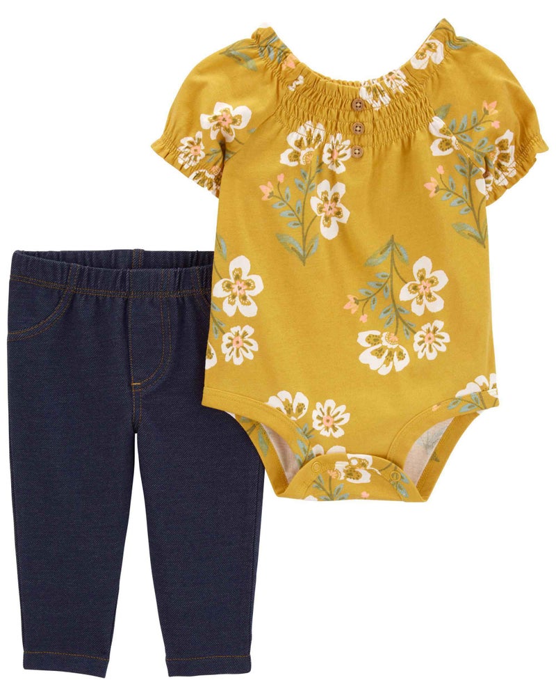 carter's 2-Piece Floral Printed Bodysuit and Pant Set - Image 1