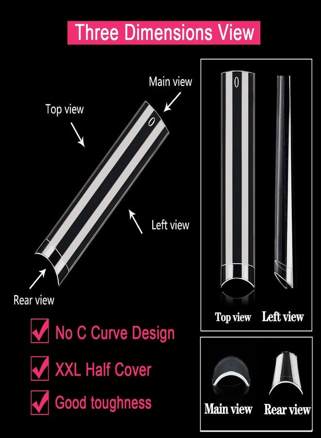 SWETIDY 500Pcs No C Curve XXL Square Nail Tips-SWETIDY Clear Acrylic Fake Nails Tapered Square Shape Nail Tips Flattened Half Cover False French Nails for Nail Tech Salons and DIY Nail Art - Image 3