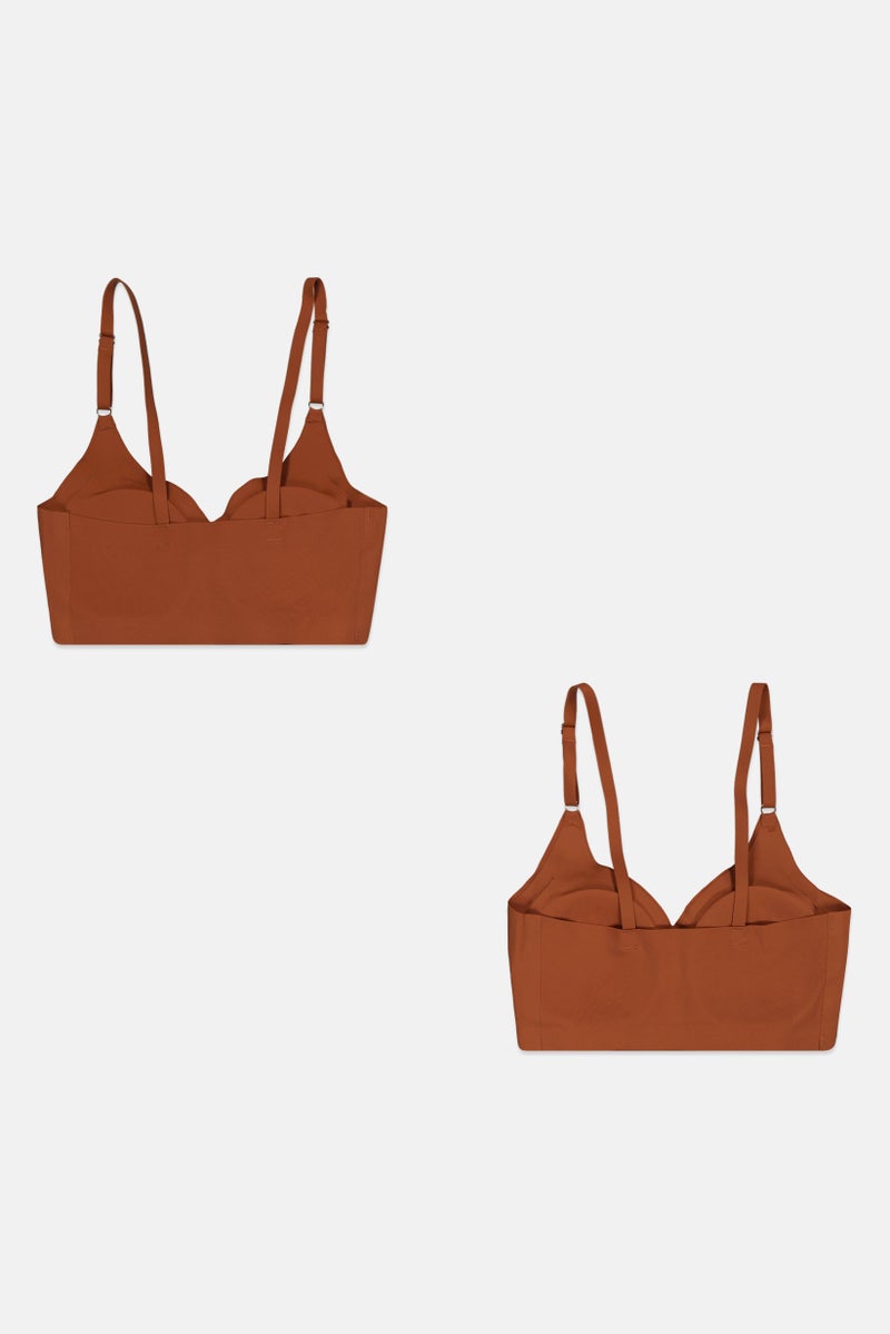 bebe Women 2 Piece Lightly Padded Plain Barlette, Brown - Image 2