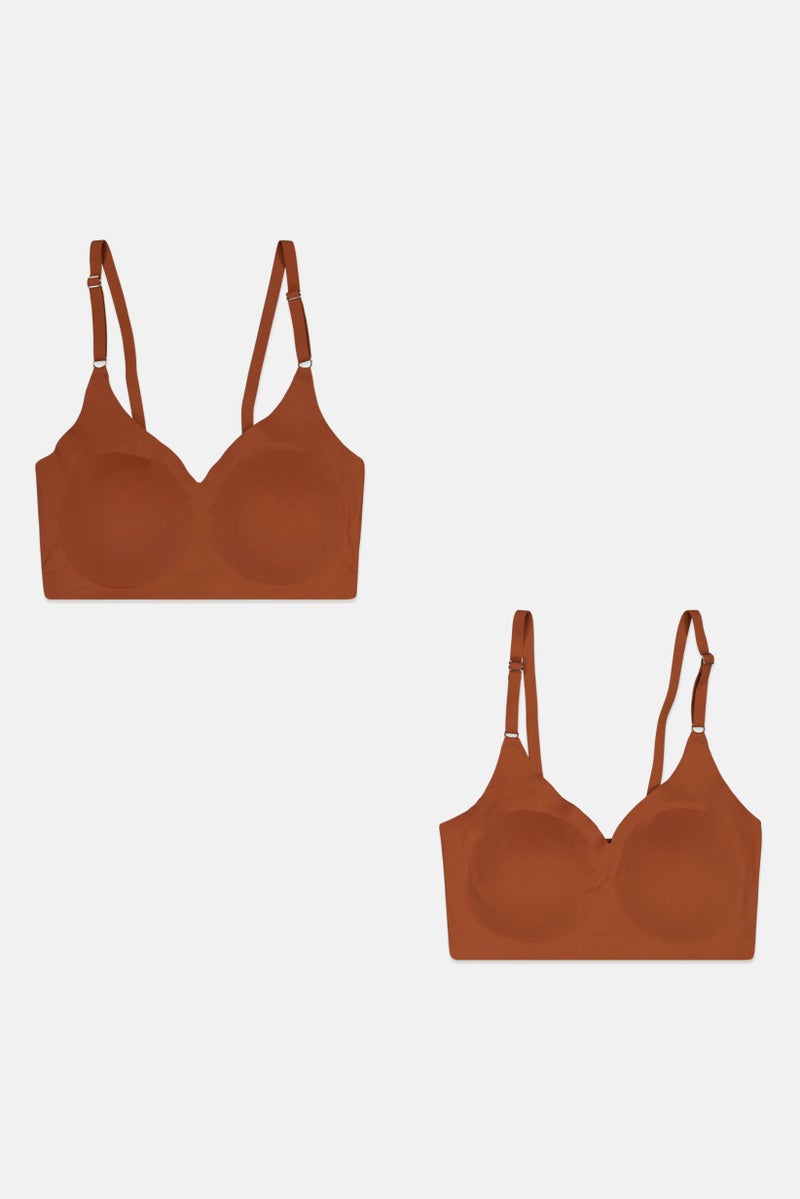 bebe Women 2 Piece Lightly Padded Plain Barlette, Brown - Image 1