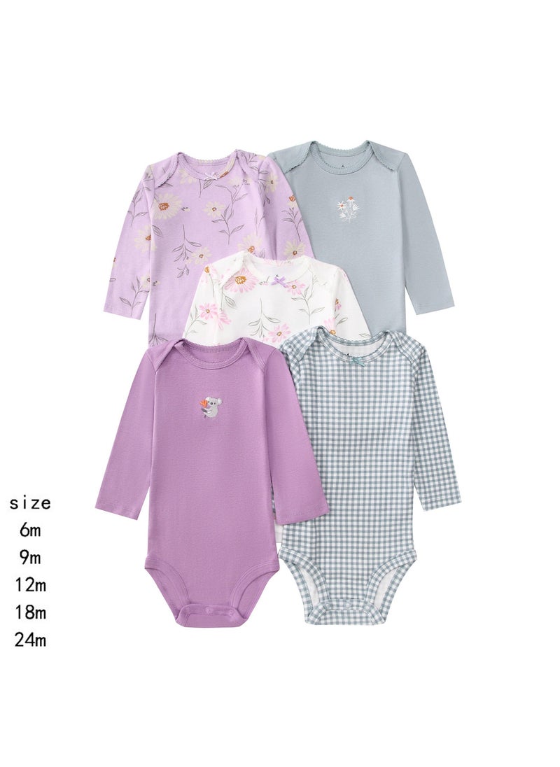 5-Piece Set Of pure Cotton Jumpsuits For Infants And Young Children, Short-Sleeved Crawling Clothes - Image 1