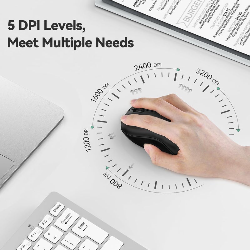 TECKNET Wireless Mouse for Laptop, 2.4G Silent Computer Mouse Quiet Click with 5 DPI Levels,Contoured Grip,Small Portable 30 Months Battery Cordless Mice for PC, Chromebook, Mac - Black - Image 2