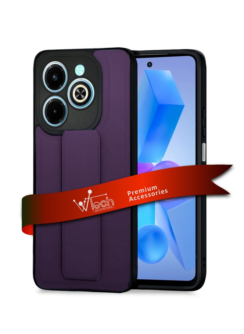 Wtech Soft Liquid Silicone With PU Leather Hand Grip Case Cover For Infinix Hot 40i 4G 2023/ Infinix Smart 8 4G 2023 Plum