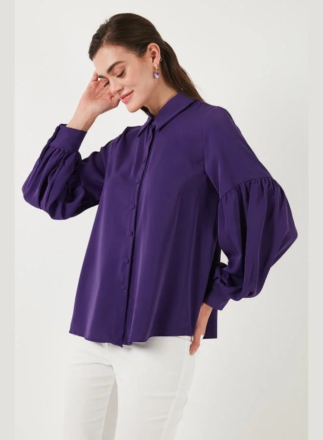 Lela Lela Regular Fit Stitching Detail Plain Collar Balloon Sleeve Shirt Women's SHIRT 611GO00003