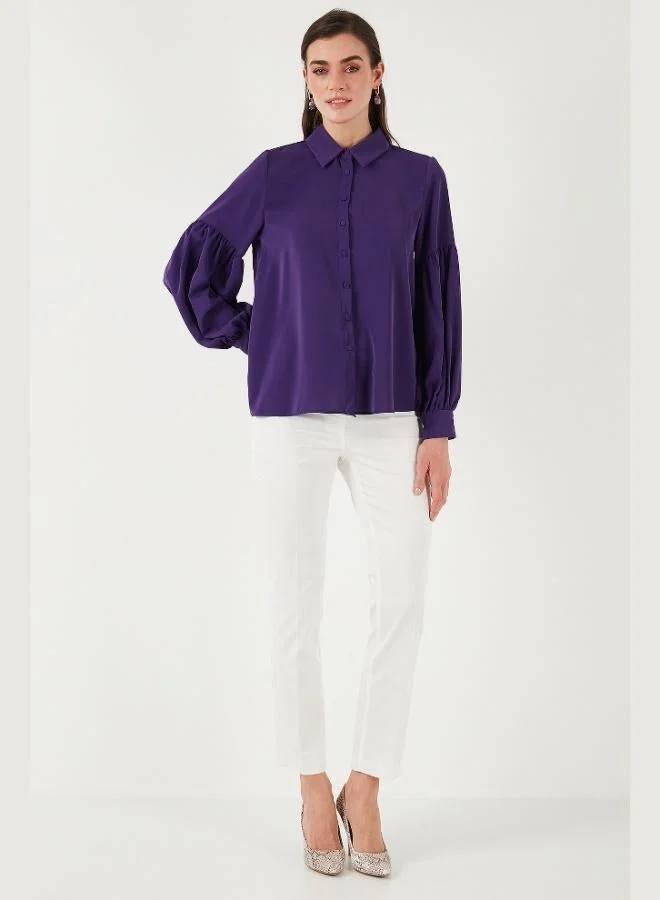Lela Lela Regular Fit Stitching Detail Plain Collar Balloon Sleeve Shirt Women's SHIRT 611GO00003