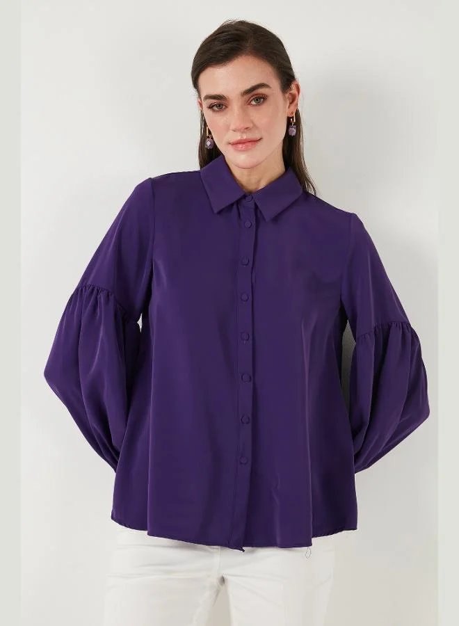 Lela Lela Regular Fit Stitching Detail Plain Collar Balloon Sleeve Shirt Women's SHIRT 611GO00003