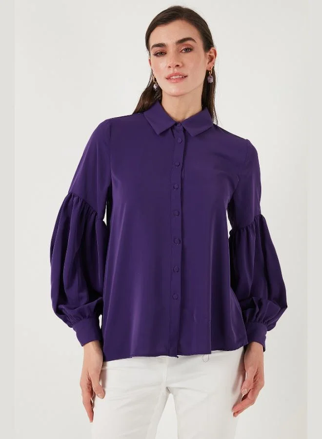 Lela Lela Regular Fit Stitching Detail Plain Collar Balloon Sleeve Shirt Women's SHIRT 611GO00003