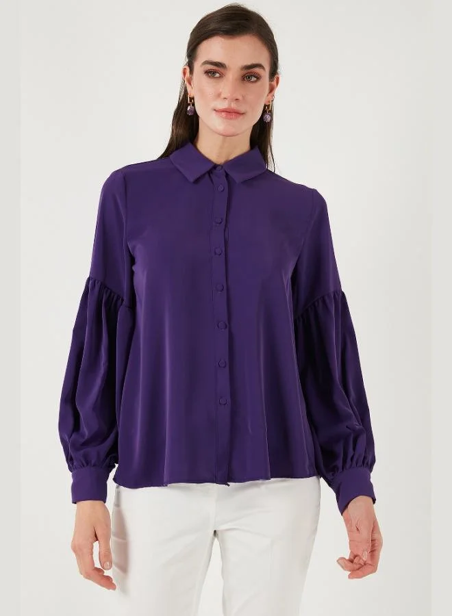 Lela Lela Regular Fit Stitching Detail Plain Collar Balloon Sleeve Shirt Women's SHIRT 611GO00003