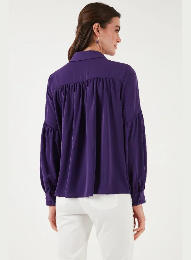 Lela Lela Regular Fit Stitching Detail Plain Collar Balloon Sleeve Shirt Women's SHIRT 611GO00003