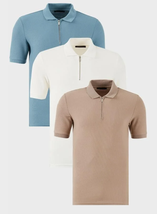 Buratti  Buratti Cotton Regular Fit Half Zipper 3-Pack Polo Collar T-Shirt Men's Polo Collar T-Shirt 5902434S3 for Men | Best Price UAE