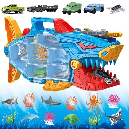 Frontoytall Shark Toy Deep Sea Creatures Ocean Animal Toys with Truck Cars 18 Piece Educational Playset for Kids Ages 3 Years Old Indoor Outdoor Play Preschool Learning for Boys Girls - Image 1