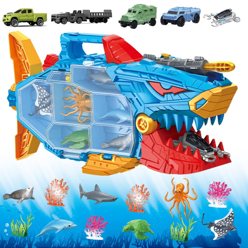 Frontoytall Shark Toy Deep Sea Creatures Ocean Animal Toys with Truck Cars 18 Piece Educational Playset for Kids Ages 3 Years Old Indoor Outdoor Play Preschool Learning for Boys Girls - Image 2