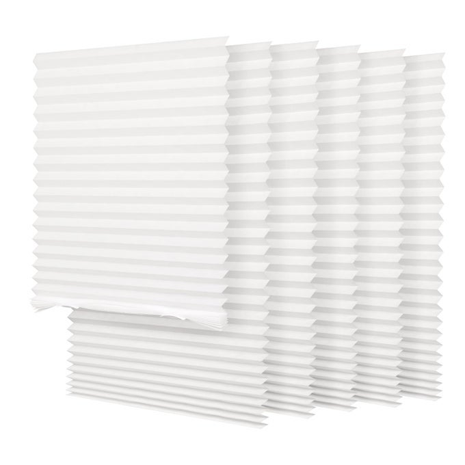 Light Filtering Temporary Blinds Cordless Shades Fabric Pleated Fabric Shade Easy to Cut and Install 36 W x 72 L 6 Pack White with 12 Clips
