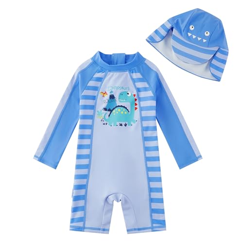 upandfast Baby/Toddler Swimsuit UPF 50+ Sun Protection One Piece Zipper Bathing Suit with Sun Hat Infant Beach Swimwear (Dinosaur 2,6-9 Months) - Image 1