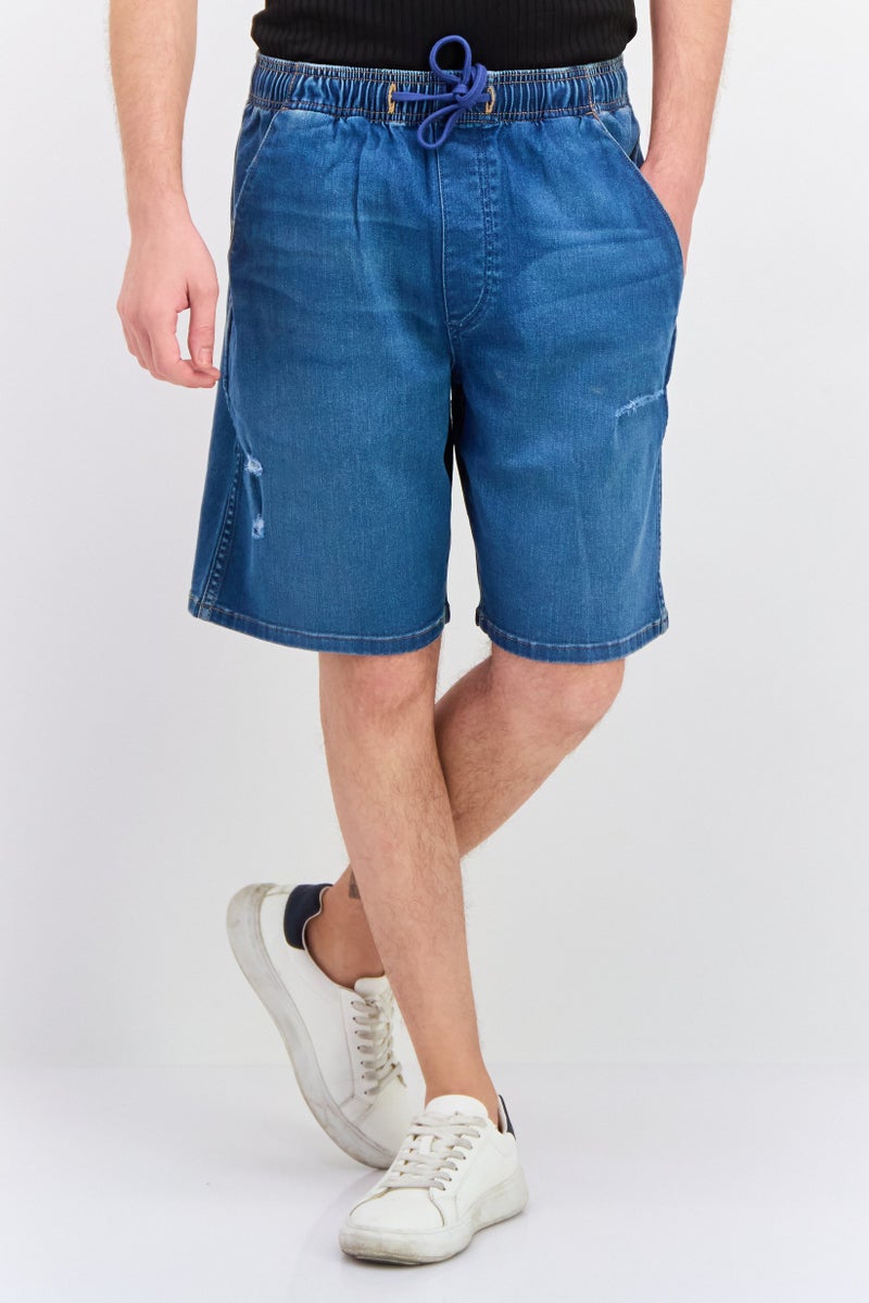 Wrangler Men Washed Denim Bermuda Shorts, Blue  - Image 1
