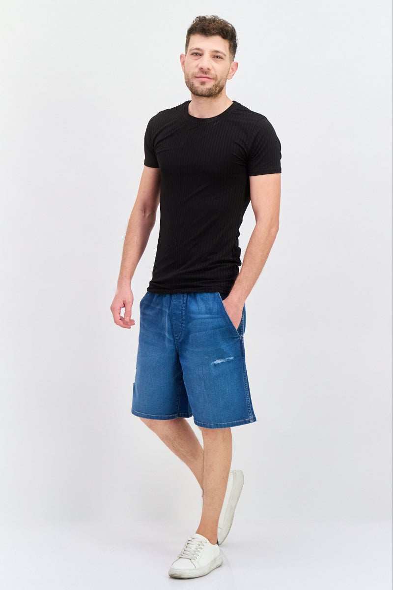 Wrangler Men Washed Denim Bermuda Shorts, Blue  - Image 4