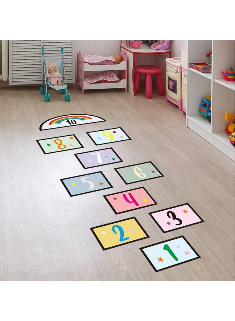 OMEVE 10 Number DIY Hopscotch Game Wall Stickers Floor Decals Wall Decals Set Colorful Rainbow Floor Decals for Baby Kids Room Nursery Classroom Play Room - Image 1