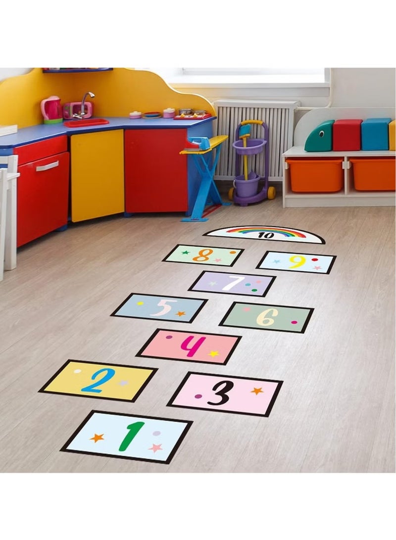 OMEVE 10 Number DIY Hopscotch Game Wall Stickers Floor Decals Wall Decals Set Colorful Rainbow Floor Decals for Baby Kids Room Nursery Classroom Play Room - Image 2