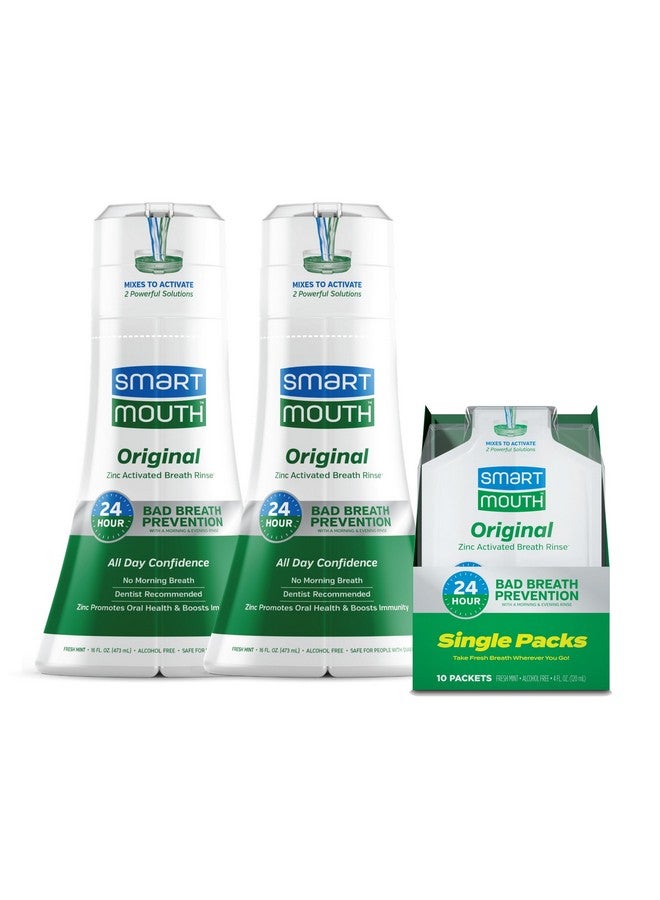 SmartMouth Original Activated 24Hr Fresh Breath Rinse 2Pack And Single Travel Packs Fresh Mint - Image 1