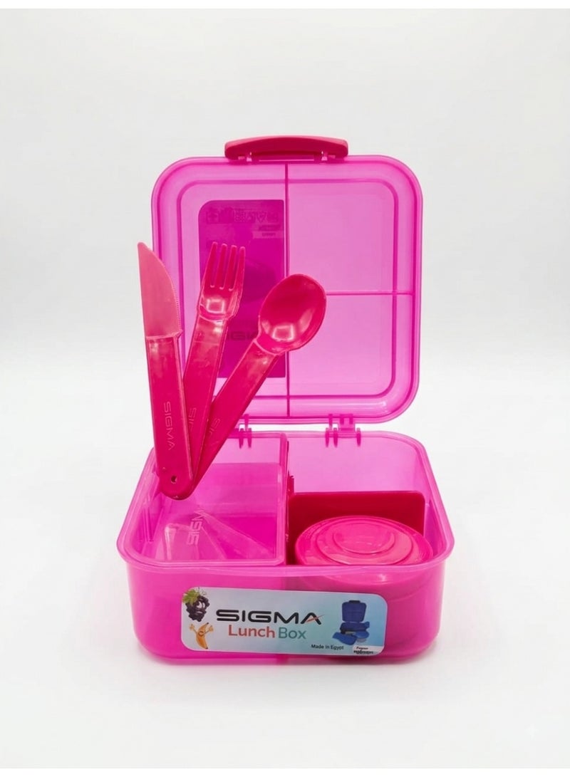 SIGMA Multi-Compartment Kids & Adults Lunch Box (1.25L) with Cutlery Set & Sauce Container - Image 2