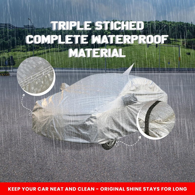 Autofact Grand I10 Waterproof Car Cover with Mirror & Antenna Pockets, Shinning Silver Design, Non Woven Fabric,Triple Stitched, Compatible with Hyundai Grand I10 Car Cover (2013 to 2019), Car Accessories - Image 2