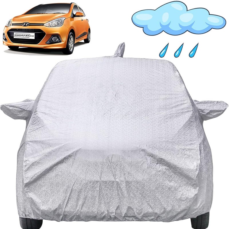 Autofact Grand I10 Waterproof Car Cover with Mirror & Antenna Pockets, Shinning Silver Design, Non Woven Fabric,Triple Stitched, Compatible with Hyundai Grand I10 Car Cover (2013 to 2019), Car Accessories - Image 1