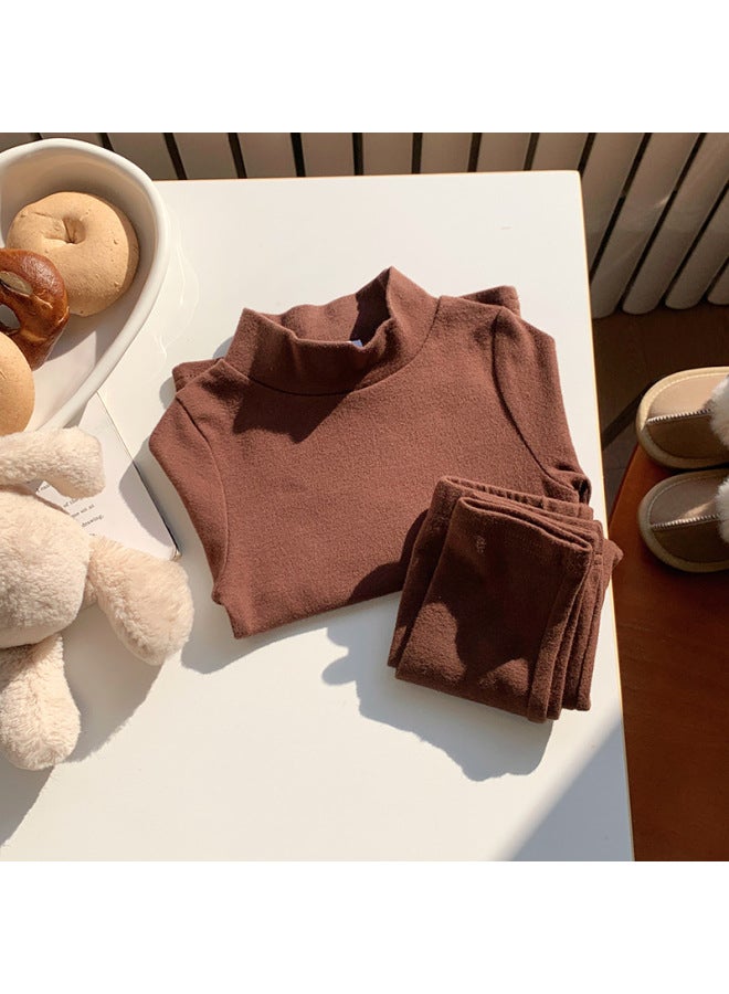 Boys' Brushed Cotton Half-high Collar Base Layer Home Wear Set Autumn And Winter Style Thermal Underwear Baby Pajamas Two-piece Set