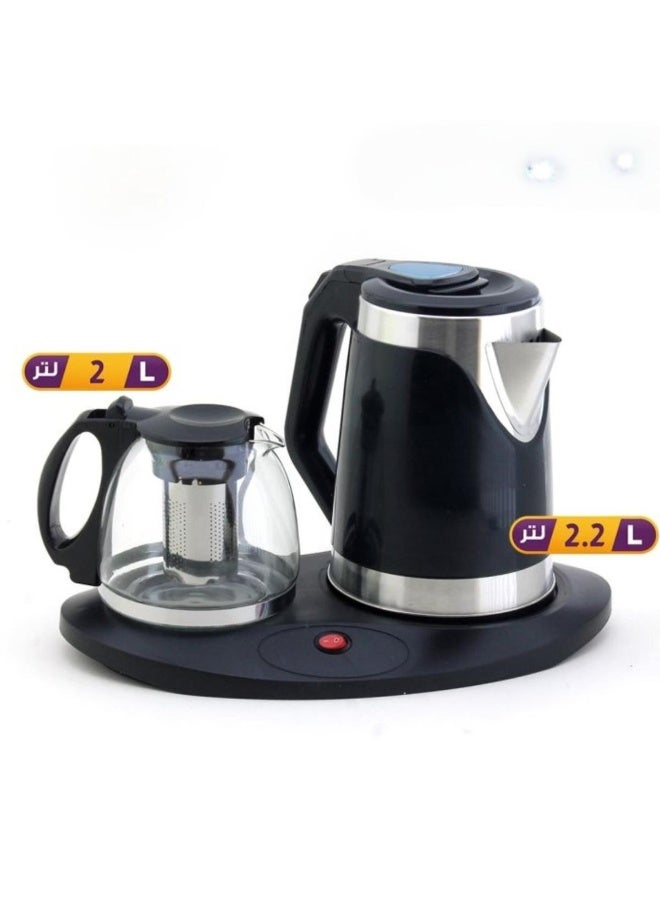 Tradeo Electric Tea Maker Set with Stainless Steel Kettle & Glass Teapot, Dual Pot Tea Brewing Tray - Image 2