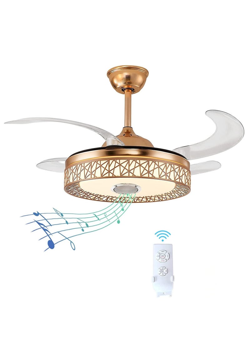 MODI 42-Inch Ceiling Fan With Light and Remote Control - Gold, 65W | Modern LED Fan Chandelier With 4 Blades for Dining Room, Bedroom  - Image 1