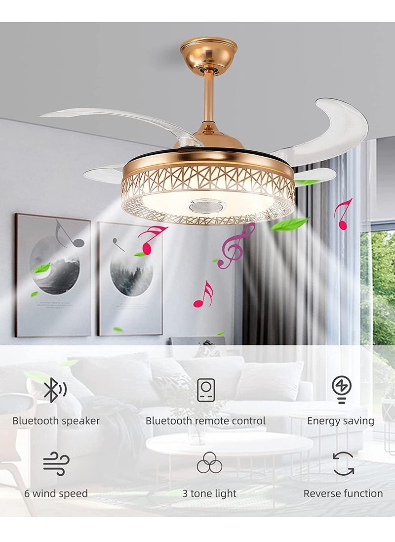MODI 42-Inch Ceiling Fan With Light and Remote Control - Gold, 65W | Modern LED Fan Chandelier With 4 Blades for Dining Room, Bedroom  - Image 2
