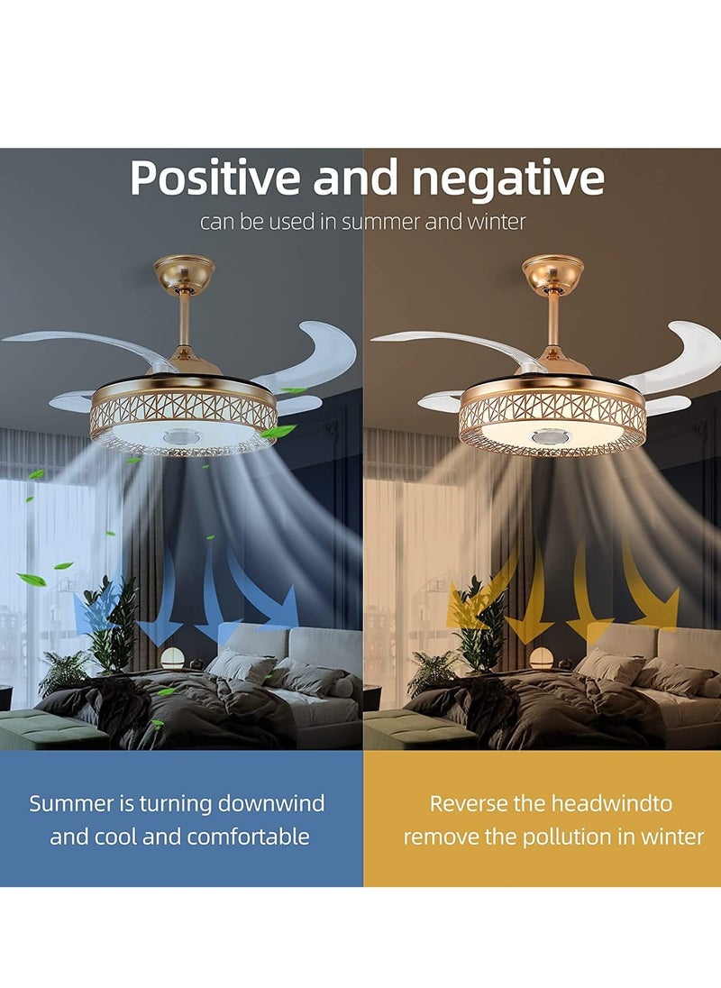 MODI 42-Inch Ceiling Fan With Light and Remote Control - Gold, 65W | Modern LED Fan Chandelier With 4 Blades for Dining Room, Bedroom  - Image 3
