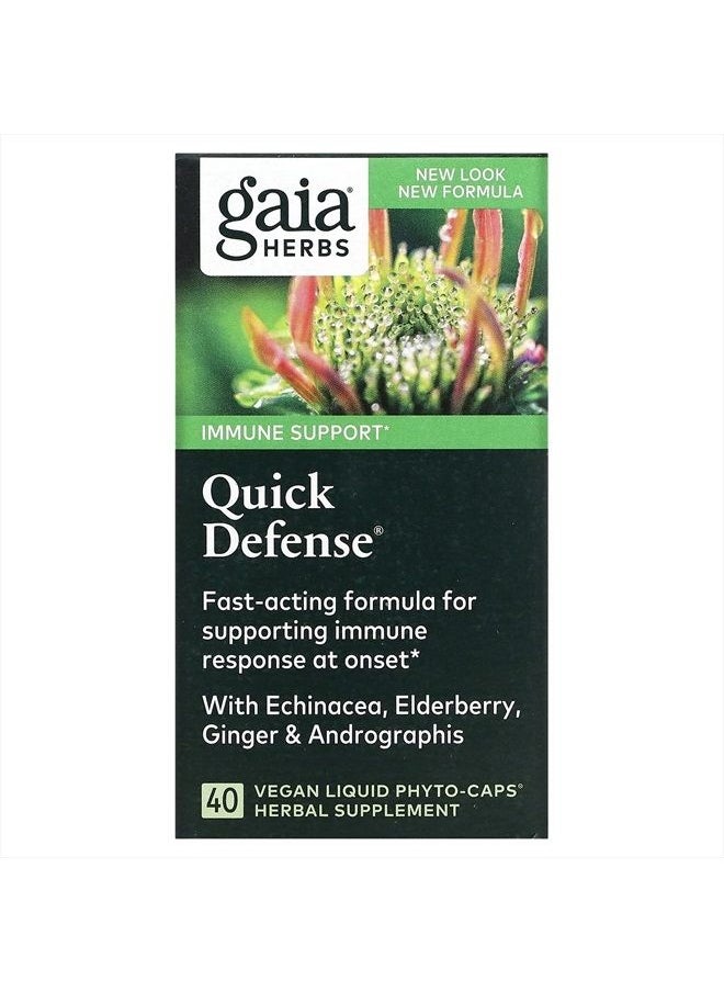 Gaia Herbs Quick Defense - Fast-Acting Immune Support Supplement for Use at Onset of Symptoms - with Echinacea, Black Elderberry, Ginger & Andrographis - 40 Vegan Liquid Phyto-Capsules (4-Day Supply)  - Image 1