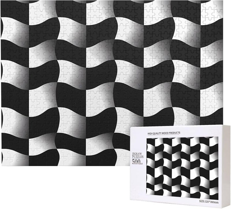 Phayah Black White Wave Mosaic Jigsaw Puzzle 500 Pieces Adults Home Decor Gift - Image 1