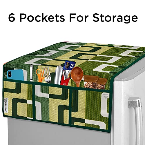 E-Retailer® Polyester 3-Layered Fridge Top Cover/Refrigerator Cover With 6 Utility Pockets and 1 Pc. Handle Cover (Color-Green, Size-39x21 Inches) - Image 3
