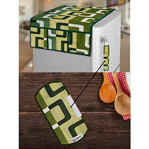 E-Retailer® Polyester 3-Layered Fridge Top Cover/Refrigerator Cover With 6 Utility Pockets and 1 Pc. Handle Cover (Color-Green, Size-39x21 Inches) - Image 1