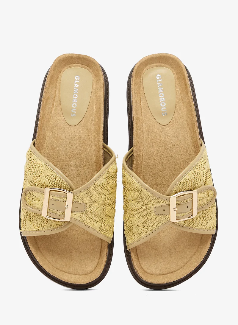GLAMOROUS  Natural Flat Woven Sandals for Women | Best Price UAE