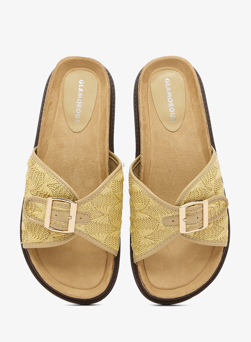 GLAMOROUS Natural Flat Woven Sandals - Image 4