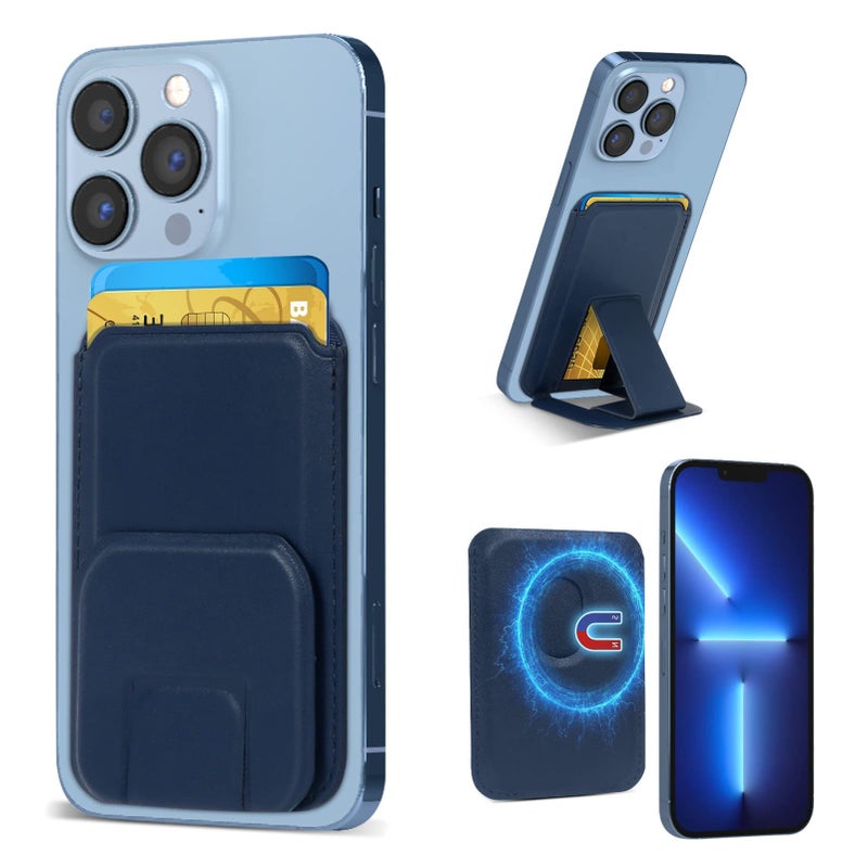 YLmeet Magnetic Phone Stand Wallet for iPhone 12 Pro Max, Detachable Navy Leather Card Holder - Image 2