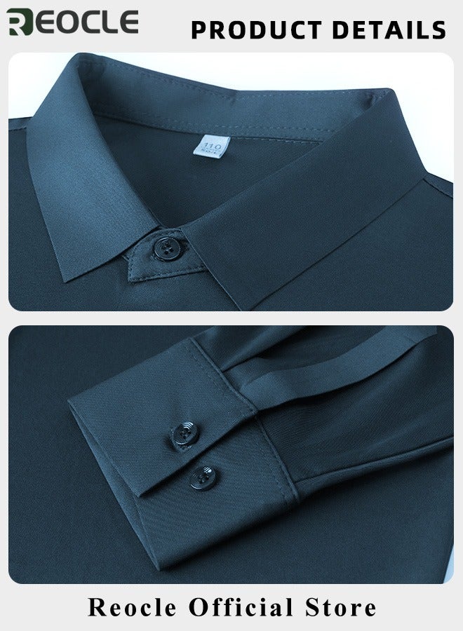 ريوكل قميص رجالي كاجوال بأكمام طويلة وقميص رسمي مطاطي خالٍ من التجاعيد وقميص بأزرار بقصّة عادية وقميص ملائم لرجال الأعمال - Image 5