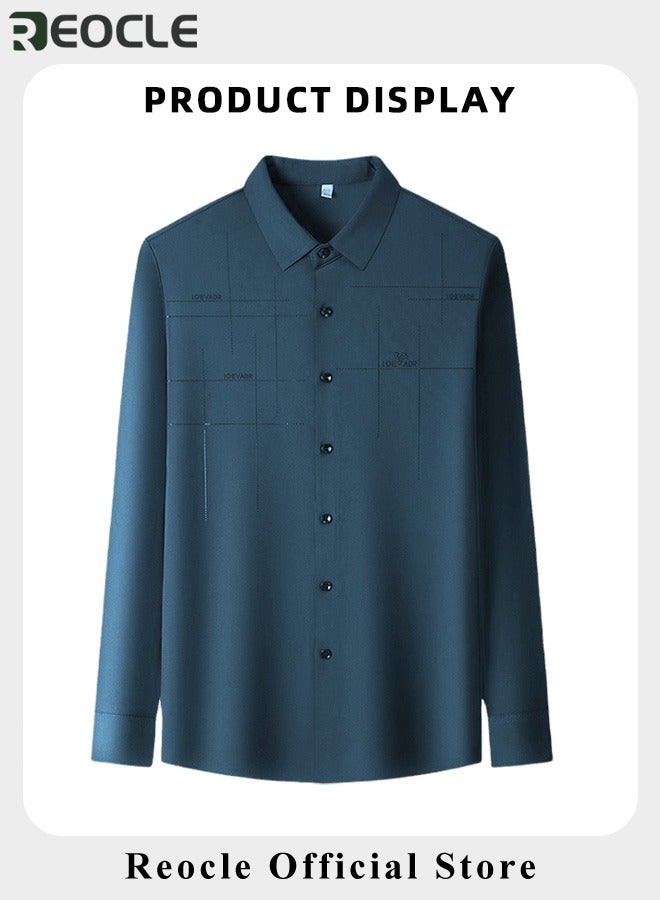 ريوكل قميص رجالي كاجوال بأكمام طويلة وقميص رسمي مطاطي خالٍ من التجاعيد وقميص بأزرار بقصّة عادية وقميص ملائم لرجال الأعمال - Image 4