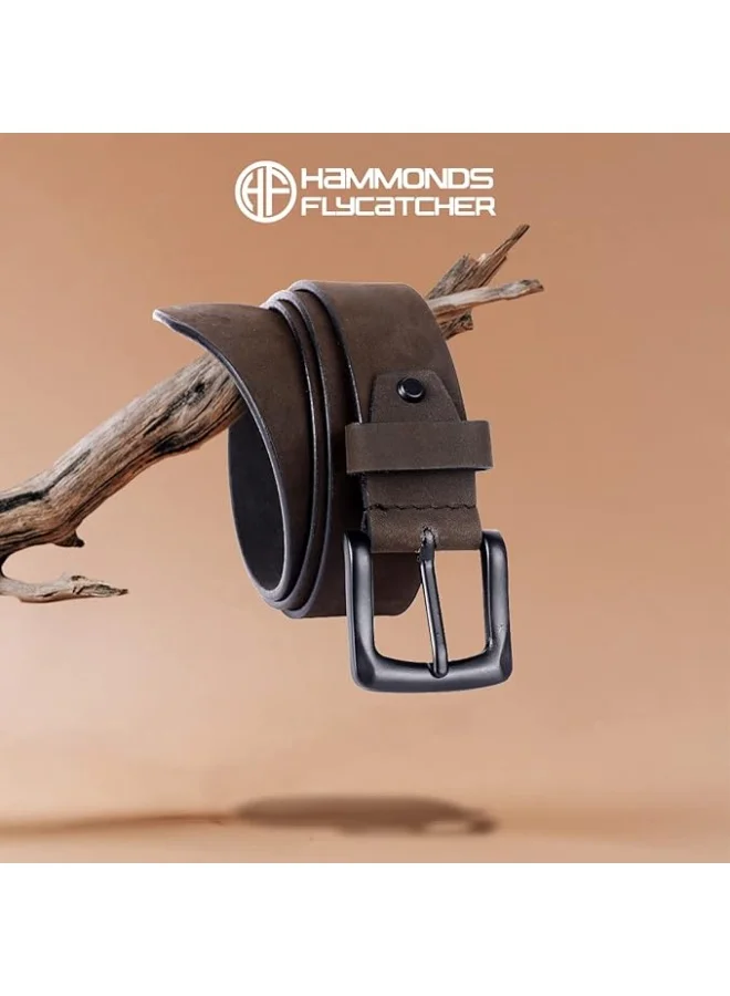 HAMMONDS FLYCATCHER Leather Belt for Men - Adjustable Waistband up to 46 Inches Belt for Jeans & Dress Pants - 1.5" Width - Zinc Casted Buckle - Formal & Casual Wear - Branded Mens Belt