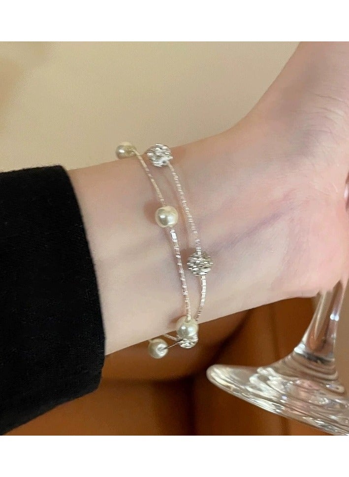 Goolsky Double-Layer Pearl Star Bracelet for Women – Dainty Elegant Design, Minimalist Luxury Jewelry, Versatile Fashion Accessory for Daily & Party Wear - Image 1