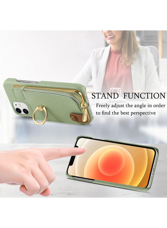 S-TOP Case For iPhone 12 Litchi Leather Oil Edge Ring Zipper Wallet Back Phone Case - Image 5