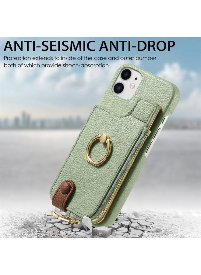 S-TOP Case For iPhone 12 Litchi Leather Oil Edge Ring Zipper Wallet Back Phone Case - Image 2