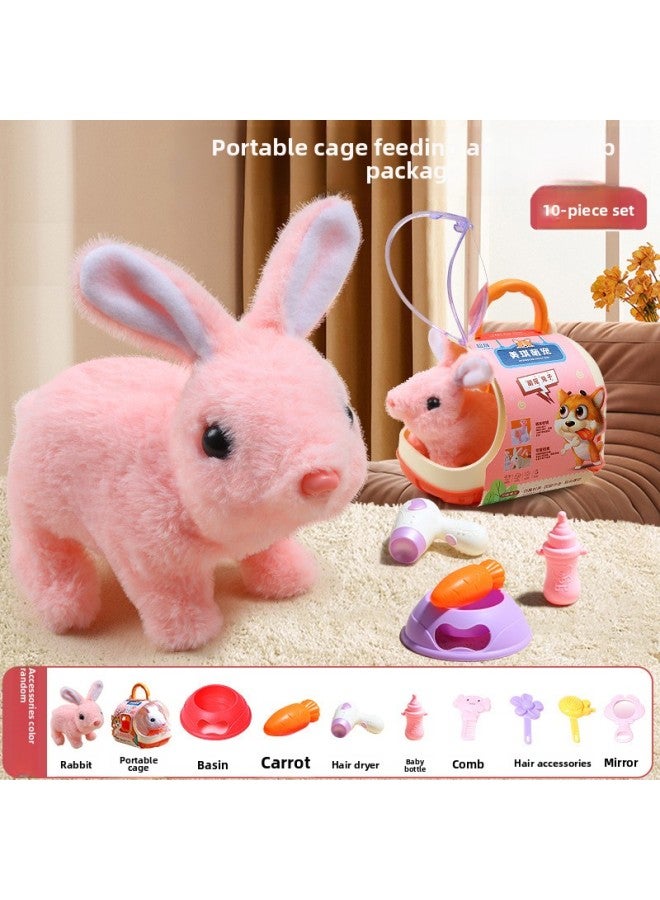 Children's Electric Simulation Small White Rabbit Will Call Girls Pet Doll Backpack Dog Gift Puzzle Plush Toy-Color:(Pink) Maggie Moe Pet Rabbit-Specifications:【Rechargeable Battery Set】 Long-lastin - Image 1