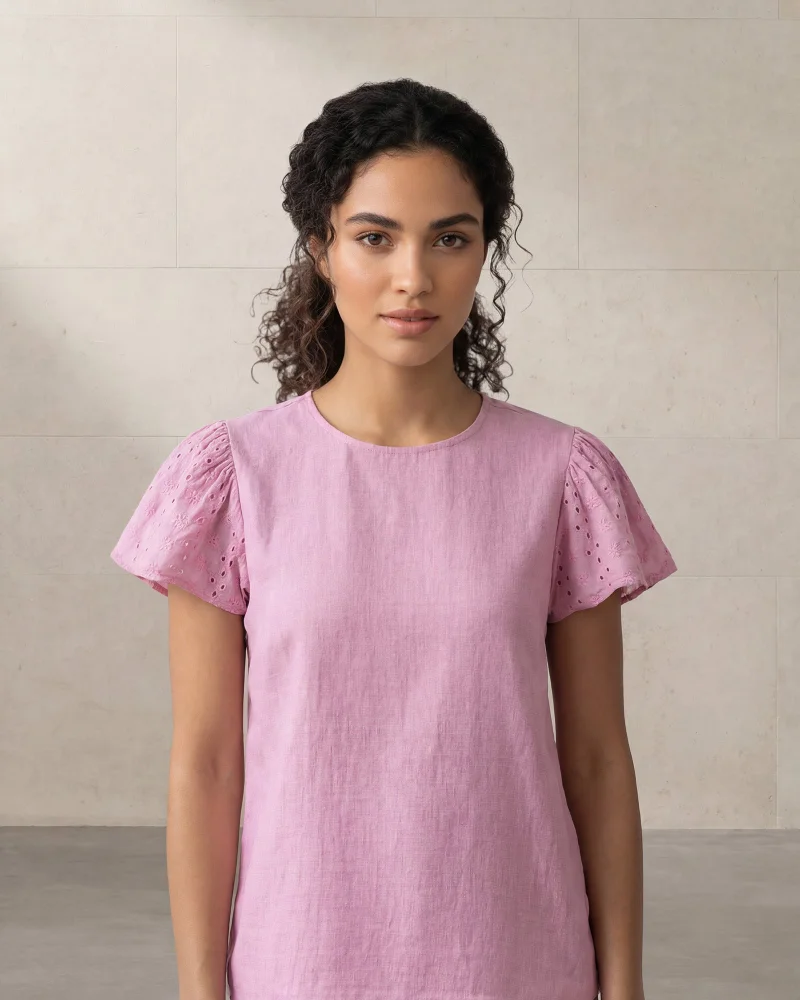 ردتاغ Women Plain Pink Casual Blouse