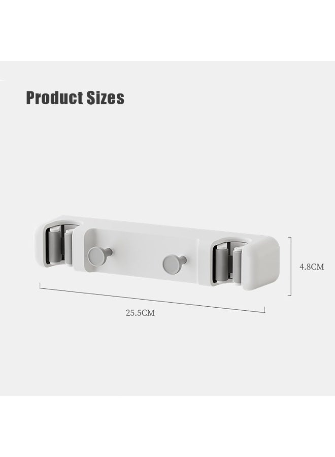 HOMESTAR Broom Holder, Mop Rack for Brush Mop and Broom Tool Storage, Wall Mount with Utility Hooks for Bathroom, Kitchen, Garden, Garage White 2 Racks 2 Hooks - Image 3