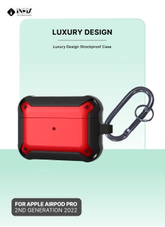 INEIX Luxury Design Shockproof Case for Apple AirPods Pro 2-2022-Black/Wine Red  - Image 4