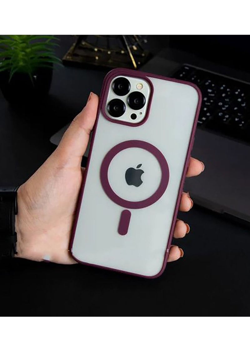 IPhone 14 Pro Max (6.7 Inch) MagSafe Case With Colored Sides - Clear / Wine Red 